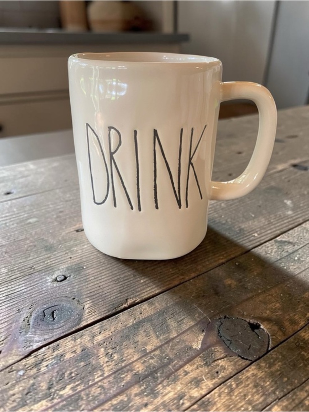 White 'DRINK' Ceramic Coffee Mug - Rae Dunn OG magenta NWOT UNUSED